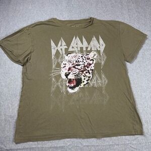 Def Leppard Graphic T-Shirt XXL Olive Green Leopard Band Tee Cotton
